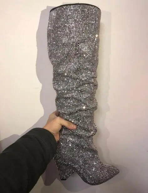 Lujo as Pic Altas Tacones en Cristal 2019 As De Glliter La Botas Zapatos Mujer Fiesta Slip Picos Rodilla Pic Largo Rhinestone Altos Bling g5F1FRnq
