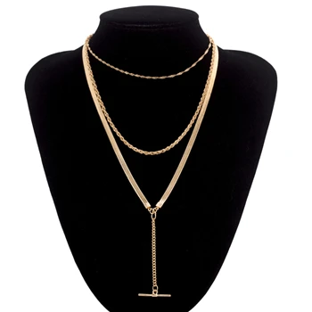 Donarsei простой многослойное колье для женщин сексуальная змея цепи геометрические ключицы цепи ожерелье ketting - Окраска металла: gold