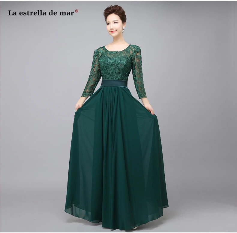 Vestidos de madrinha2019 Новый кружево шифоновое, с рукавами до локтя линии Королевский синий зеленый фиолетовый, бирюзовый элегантное платье для