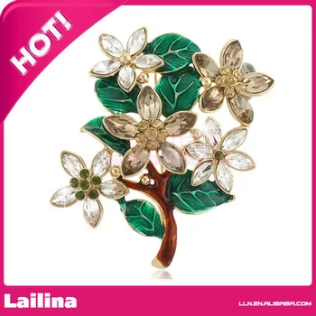 

100pcs/lot Vintage Style Wishing Tree Brooch Brown Austrian Crystal Gold-Tone