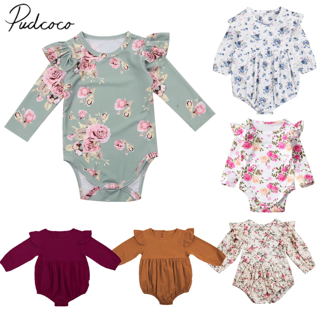 

2018 Brand New Toddler Infant Newborn Baby Girls Kids Long Butterfly Sleeve Romper Outfits Playsuit Jumpsuit Floral Clothes 0-3Y