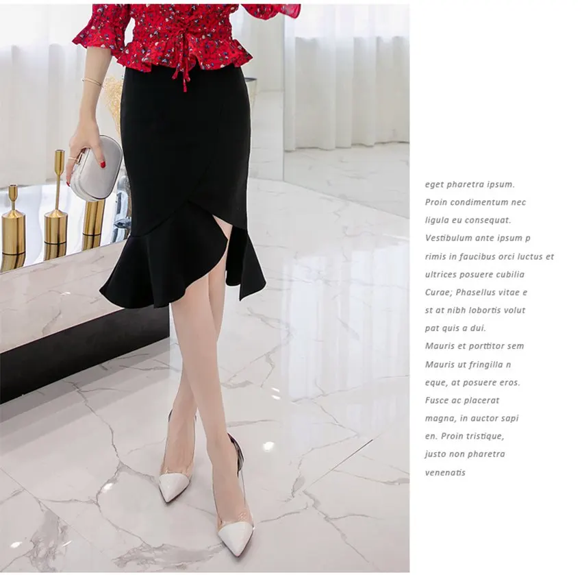 SEXMKL плюс размер женские красные юбки зима корейский элегантный пикантный облегающий юбка с оборками офисная Высокая талия карандаш черная юбка
