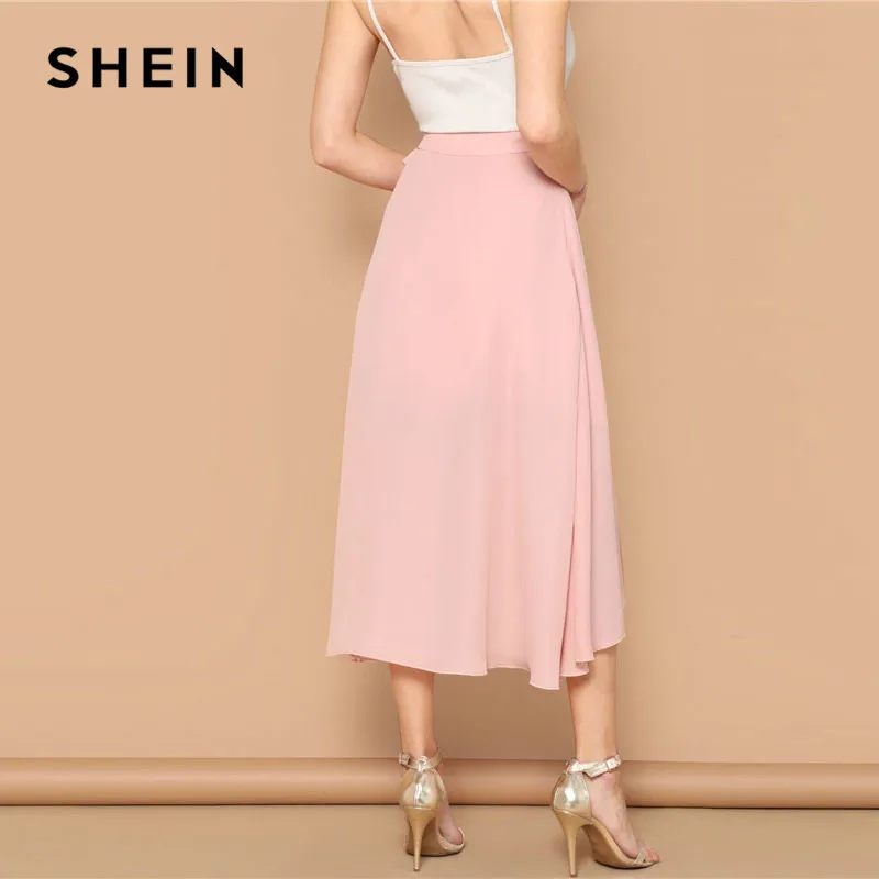 SHEIN Асимметричная Однотонная Юбка С Узлом Женская Летняя Розовая Богемная
