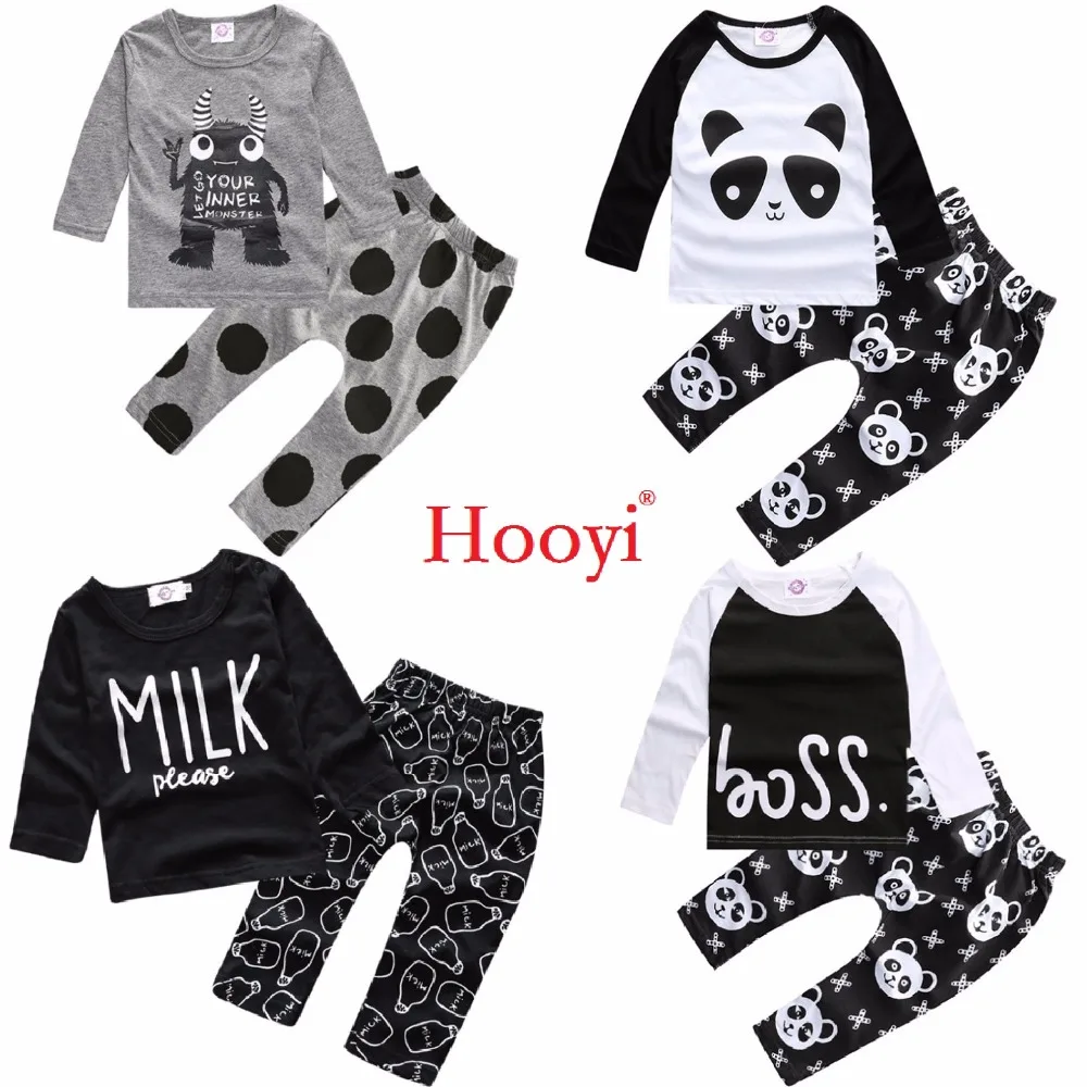 

Hooyi Fashion Baby Clothes Suits Children 2-Pieces Clothing Sets Cotton Panda Monster Boys Tee Shirts Pants Newborn Outfits Tops