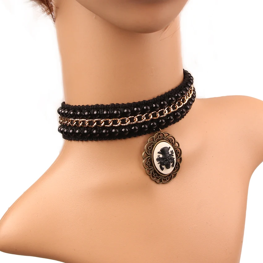 Skeleton Head Skull Necklaces & Pendants Fashion Lace Punk Jewelry