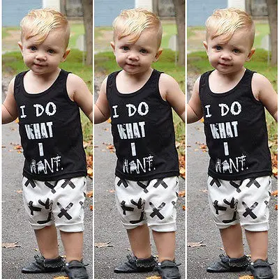 

Lovely Toddler Baby Lovely Toddler Boys Clothes Sets Cotton Tops Vest T-Shirts Short pants Shorts Letter Black 2pcs Outfits Boy
