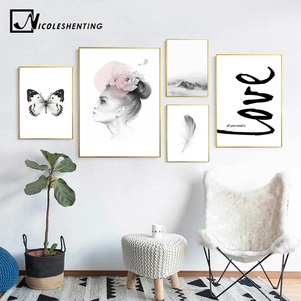 

NICOLESHENTING Nordic Style Girl Canvas Abstract Painting Wall Art Poster and Print Decorative Picture Modern Home Decoration