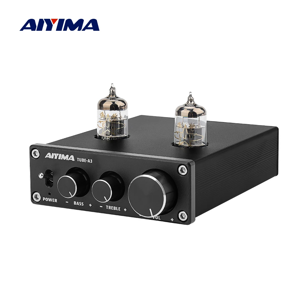 Baratos AIYIMA 6J1 amplificador de tubo Bile preamplificador HIFI preamplificador de graves agudos ajuste de Audio preamplificador DC12V para altavoz amplificador