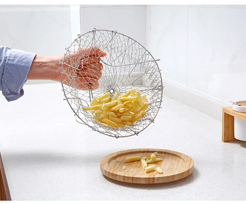 TUUTH Stainless Steel Fried Filter Basket Drainage Rack Fruit Basket Telescopic Folding Chef Kitchen Tools Accessories B3