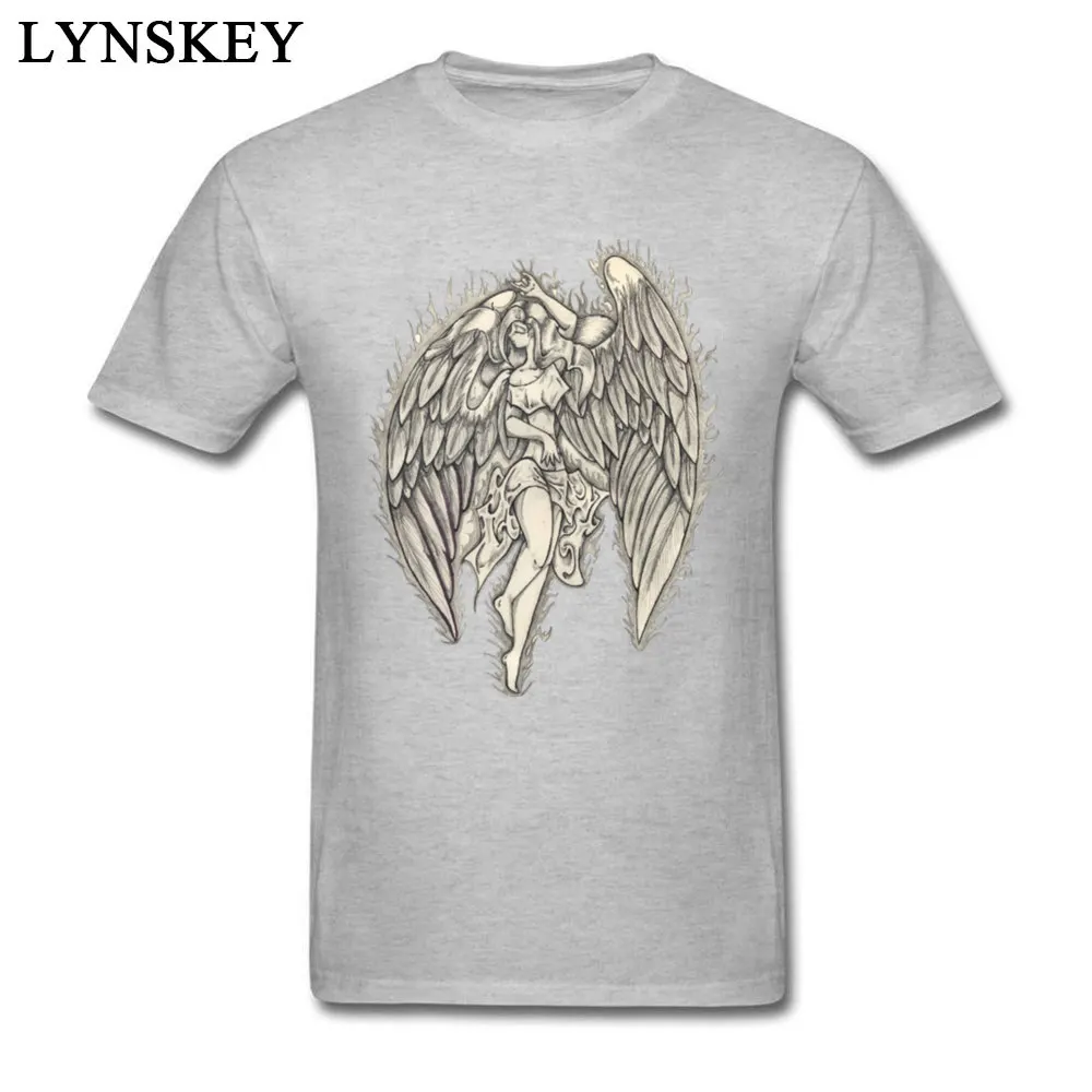 Family T-Shirt Fashion Round Collar 3-2-angel-tattoos Cotton Fabric Adult Tops T Shirt Design Short Sleeve Clothing Shirt 3-2-angel-tattoos grey