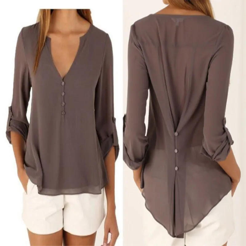 

Fashion Women Blouse Shirt Plus Size S-4XL Kimon Female Long Sleeve Chiffon Blouse Chic Elegant Lady Loose Tops Chiffon Shirt