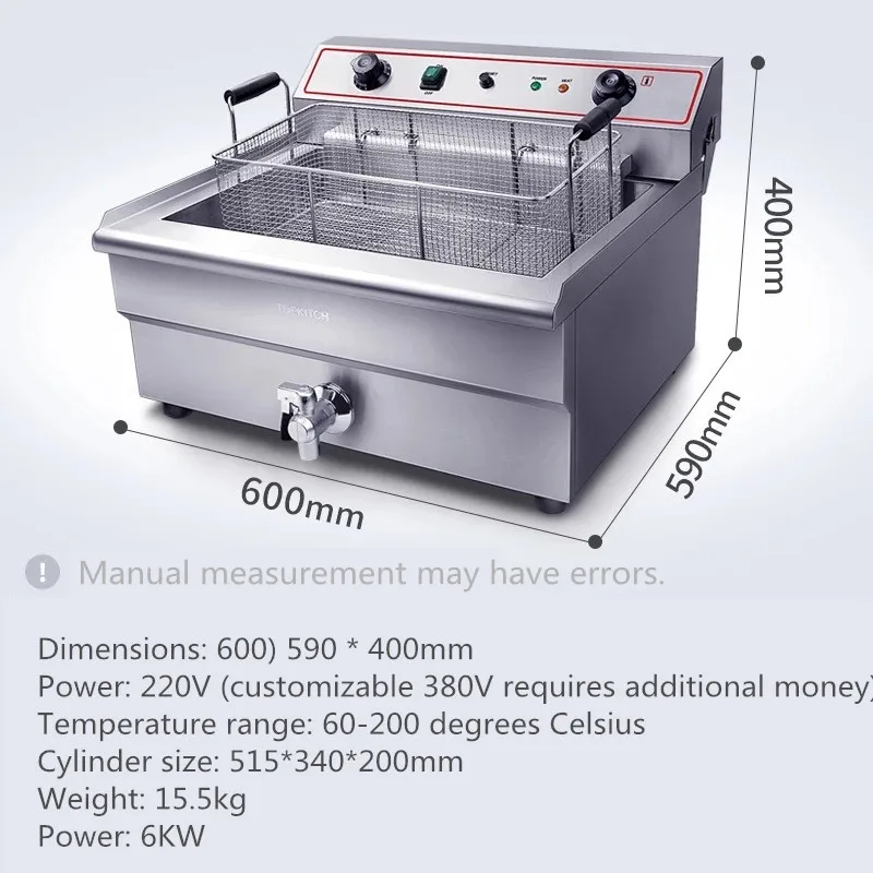 US $980.00 220V 30L Commercial Electric Fryer Large Capacity Desktop Single Cylinder Fryer Fritters Chicken French Fries Frying Furnace