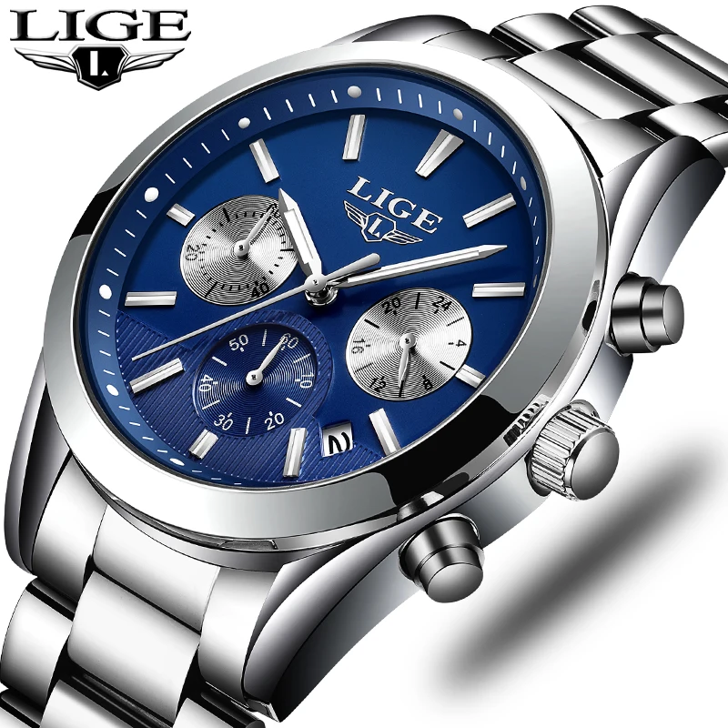 

Relojes Hombre 2019 New LIGE Mens Watches Top Brand Luxury Full Steel Business Quartz Watch Men Military Sport Waterproof +box