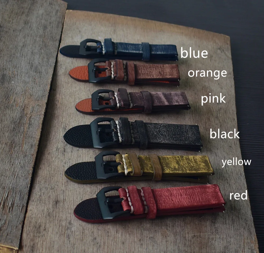 

Onthelevel Handmade Vintage Watchband Genuine Leather Watch Strap Green Replacement Band Stainless Steel Buckle 18 20 22 24 mm