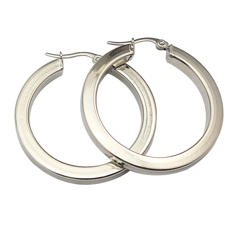 Stainless Steel Thick Flat Hollow Hoop Earring Silver Color Jewelry Women Casual Earring 1PCS 2