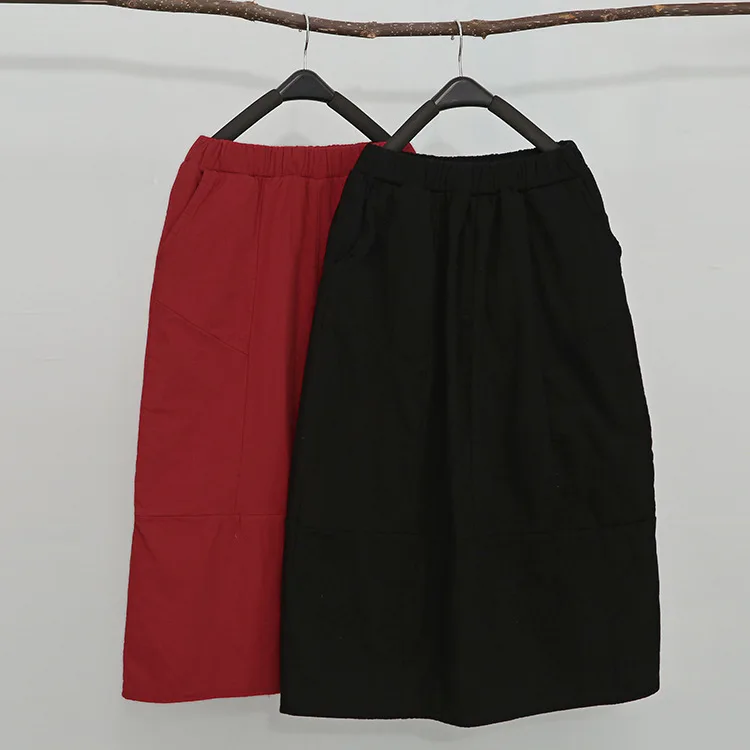 

2018 Autumn Winter New Thick Warm Women Skirt Cotton Linen Women's Skirts Solid Color Loose Elastic Waist Vintage Bud Skirts