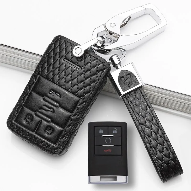 

2018 Leather Car Key Cover Cases Remote For Cadillac SRX XTS ATSL SLS CTS STS ATS BLS Key Case Keyless Entry styling accessories