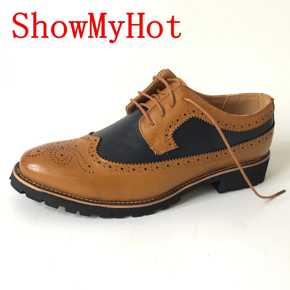 

ShowMyHot Spring autumn Designer Print flats shoes Men Oxford Dress Shoes Male Party Wedding Office Black Brogue In Flats