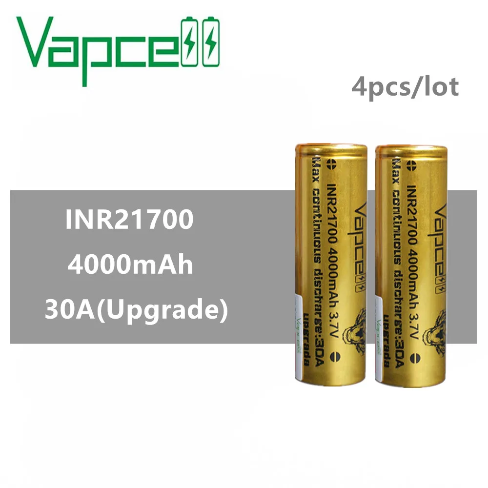 

4pcs VAPCELL INR21700 21700 battery 4000mAh rechargeable battery lithium battery 30A Upgrade electric tool smoke mod BATTERY