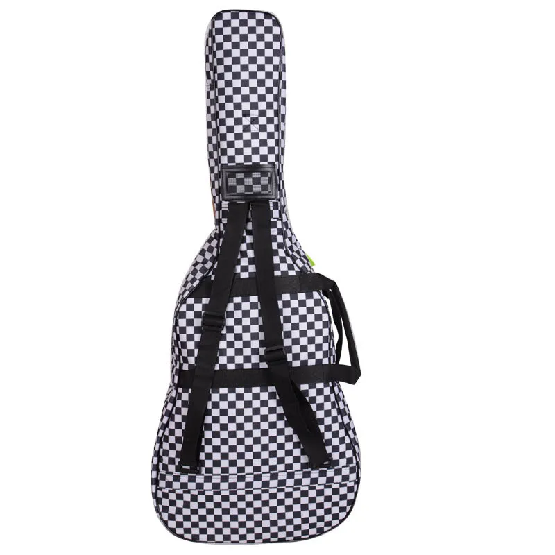 Professional portable durable 40 41 acoustic wood guitar bag black and white grid backpack soft gig case padded cover waterproof