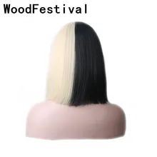 купить✲ WoodFestival Black Cosplay Wig Парики из синтетических волос с короткими прямыми волосами с челкой