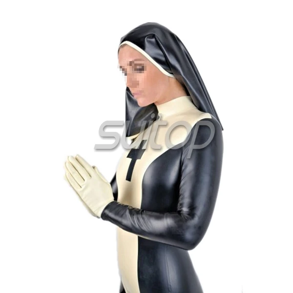 Suitop female's nature latex handmade fetish Nun uniform bodysuit rubber zentai