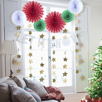 

10pcs Christmas Party Decoration Set Let It Snow Banner Snowflake Paper Fans Star Garland Xmas Home Decor