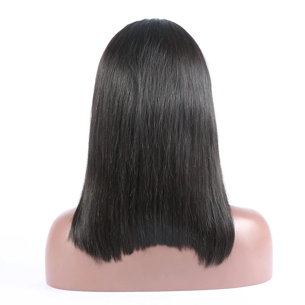 Шелковистый прямой Боб короткий парик с челкой 180% Плотность бразильские волосы передний парик шнурка натуральный цвет для черной женщины