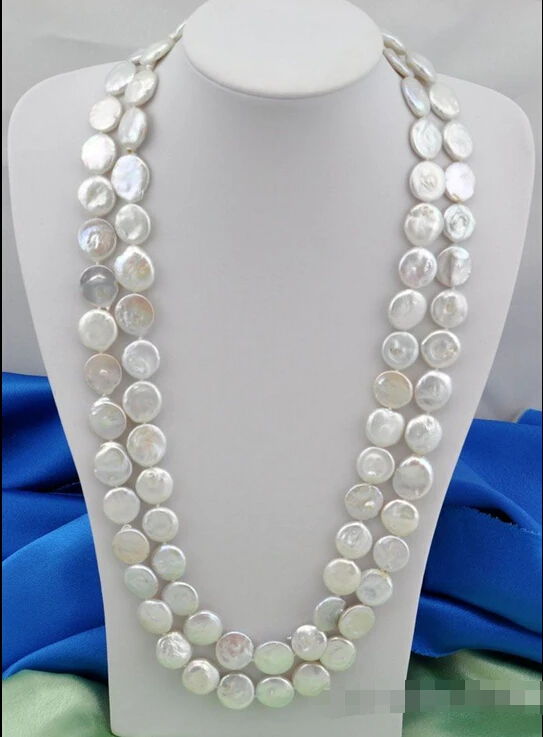 

fast50"15mm coin white freshwater pearl necklace AAA