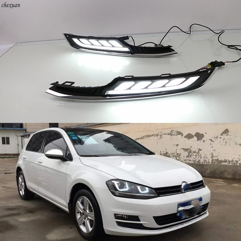 

CSCSNL 1 set For VW Volkswagen Golf 7 2013 2014 2015 2016 12V ABS LED DRL Daytime Running Lights with Turnnig Yellow signal
