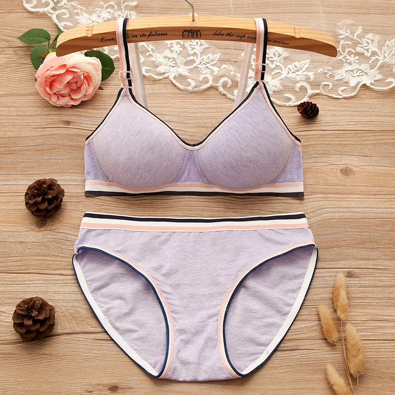 

Yasemeen Ultra-thin Comfort Cotton Lingerie Set Wire Free Push Up Women Bras for Small Bust Cotton Breathable Underwear Set Girl