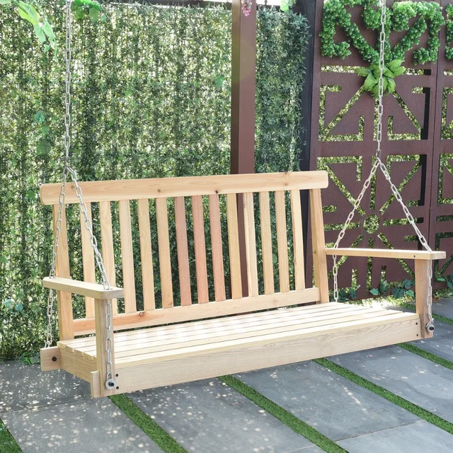 Goplus 4 Ft Porch Outdoor Patio Swing Natural Wood Garden Goplus 4 Ft Porch Outdoor Patio Swing Natural Wood Garden Bench Hanging Seat