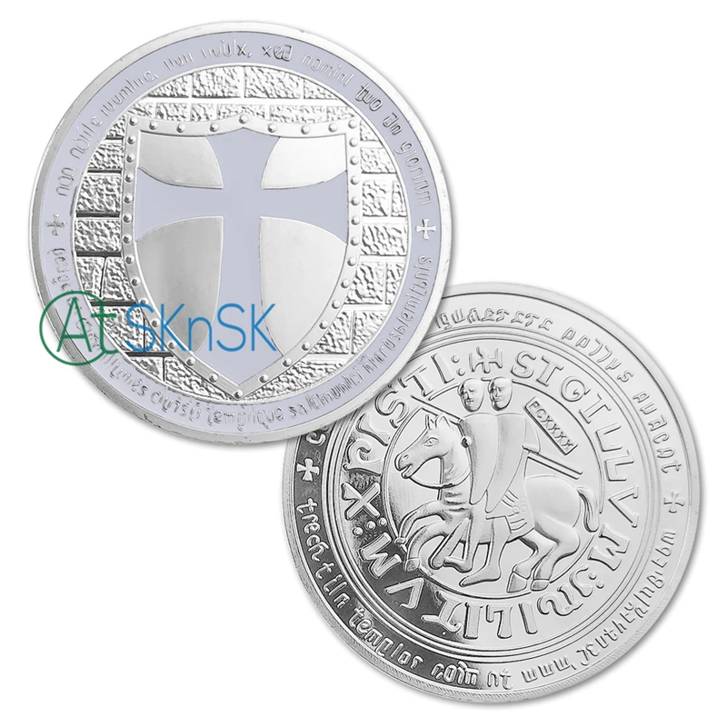 5 шт./партия,, одна сувенирная монета, 24 K, покрытая серебром, белая Подвеска Крест, цвет Рыцари Тамплиер, круглые сувенирные монеты