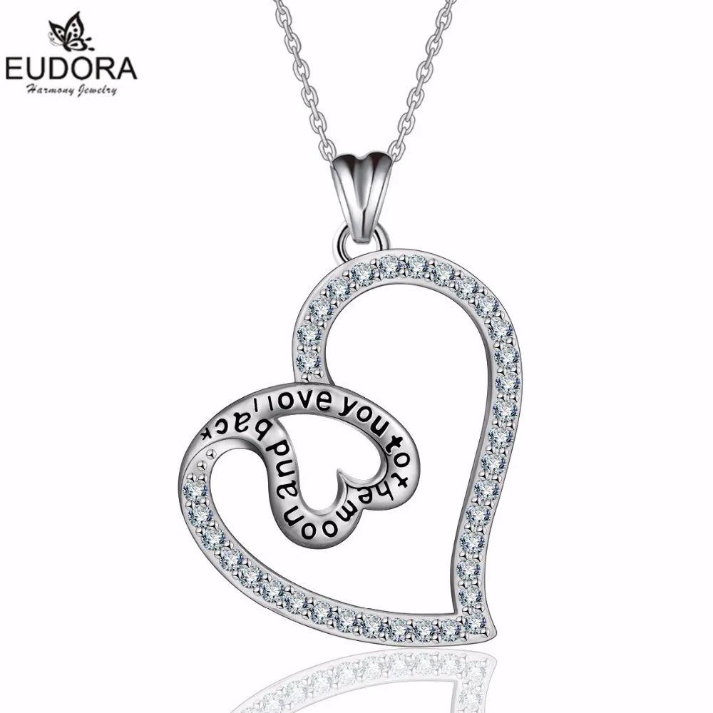 

Eudora Design 100% Real 925 Silver I Love You to the Moon and Back Pendant Necklace Women Fashion Jewelry Gift CYD078