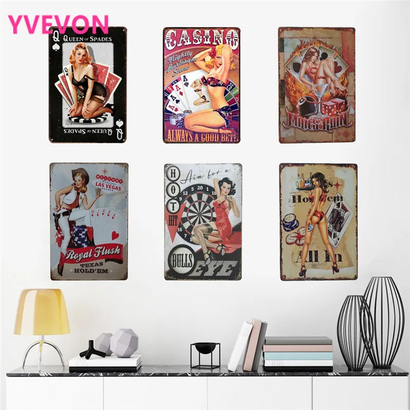 

YVEVON Beauty Woman Retro Plaque Shabby Chic Sexy Lady Vintage Metal Signs Pub Wall Sticker Decorative Plates Art Poster 20x30cm