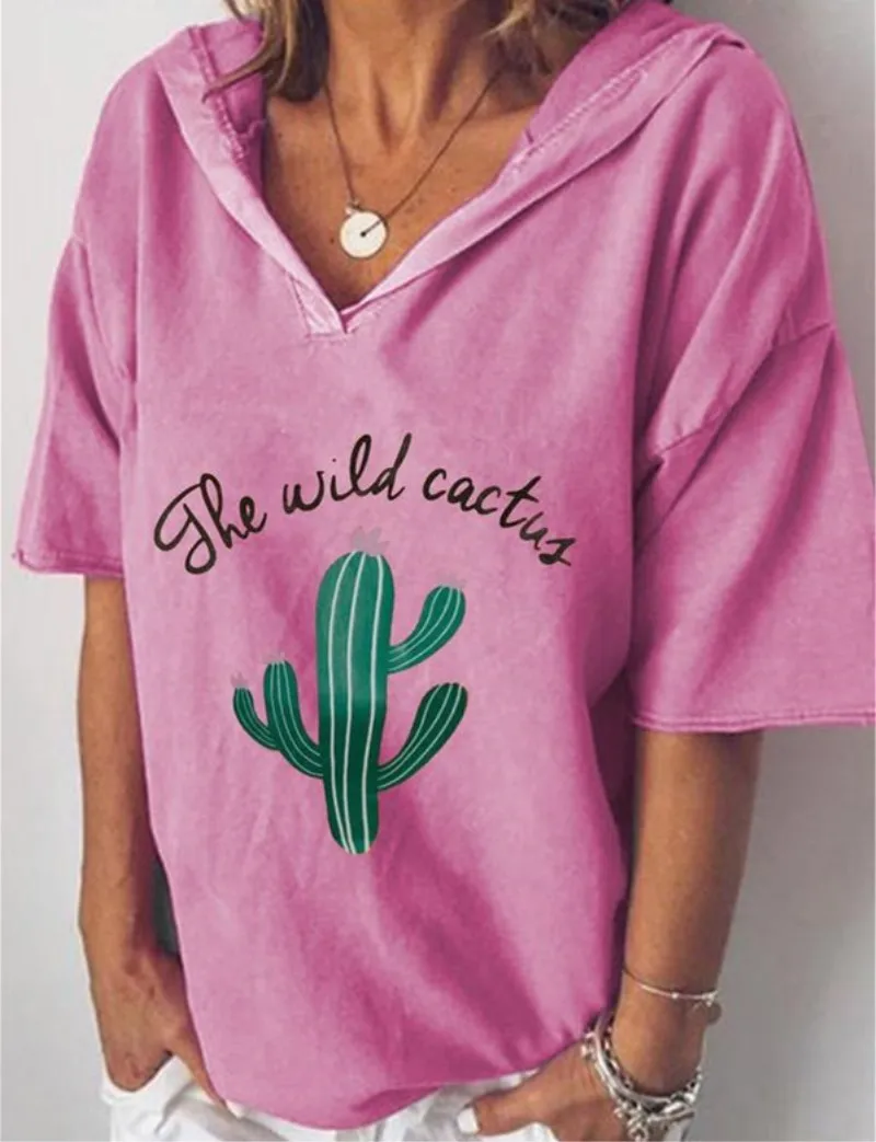

cactus print tshirt harajuku shirt women 90s tops pink aesthetic korean clothes graphic t funny print v-neck christmas 2019
