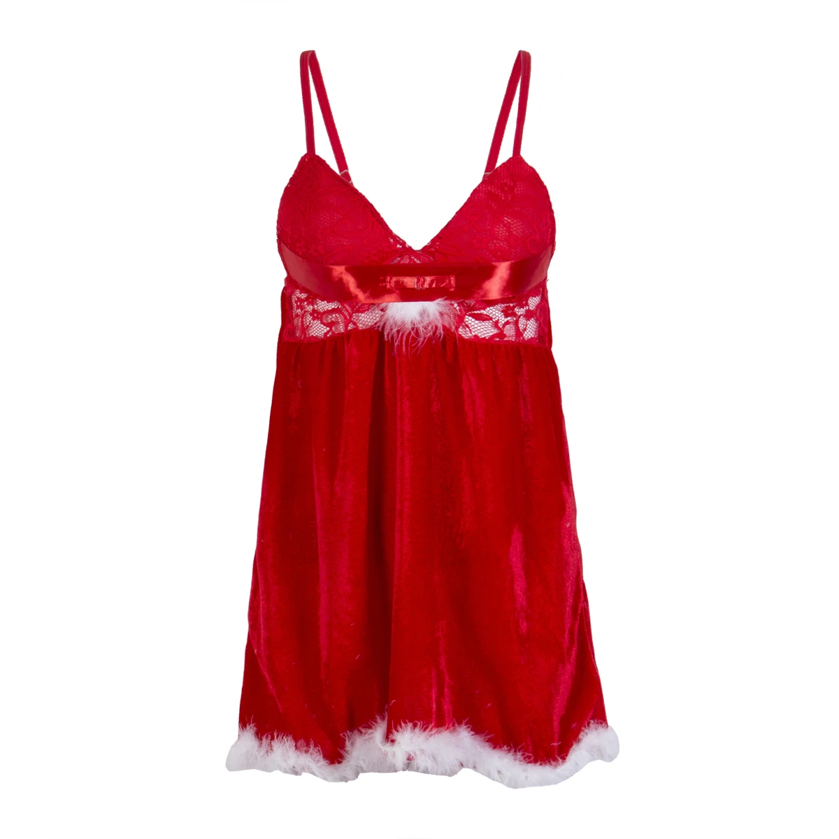 Сексуальные женщины Рождество Кружева v-образным вырезом пижамы мини платье красный костюм