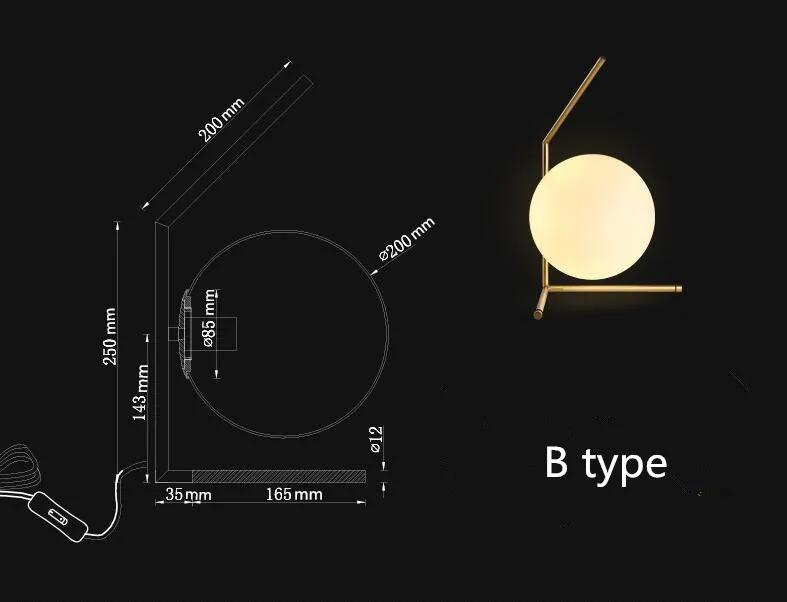 Скандинавская творческая современная в стиле минимализма стеклянный шар светодиодный настольный светильник Гостиная/кабинет/спальня/прикроватные лампы, E14