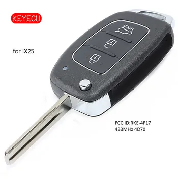 

Keyecu Flip 3 Button Flip Remote Key Fob 433MHz ID70 Chip for Hyundai IX25 2014-2016 P/N: RKE-4F17