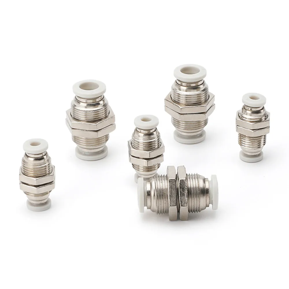 

White PM" Tube One Touch Push Into Gas Connector Brass Quick Fitting 4mm to 12mm OD Hose Air Pneumatic Straight Bulkhead Union