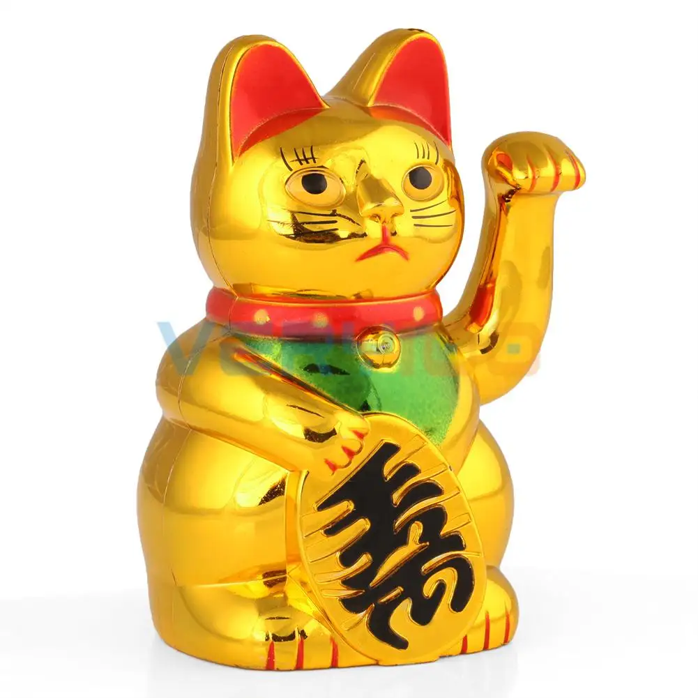 Chinese Lucky Cat Waving Arm Beckoning Good Luck Wealth 5/" Feng Shui Decoration