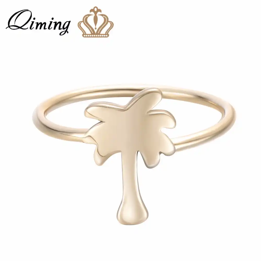 Qiming Cincin Pohon Kelapa Emas Untuk Wanita Coco Kelapa Sawit Murah Jari Wanita Cincin Anak Perempuan Mode Perhiasan Bague Rings Aliexpress