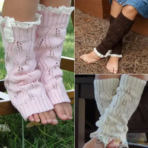 Горячие Детские девушки Крючком Вязаные Toppers Листьев Кружевной Отделкой Манжеты