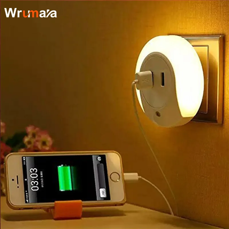 Wrumava новый дизайн 7 LED ночник с датчиком света двойной USB настенное зарядное