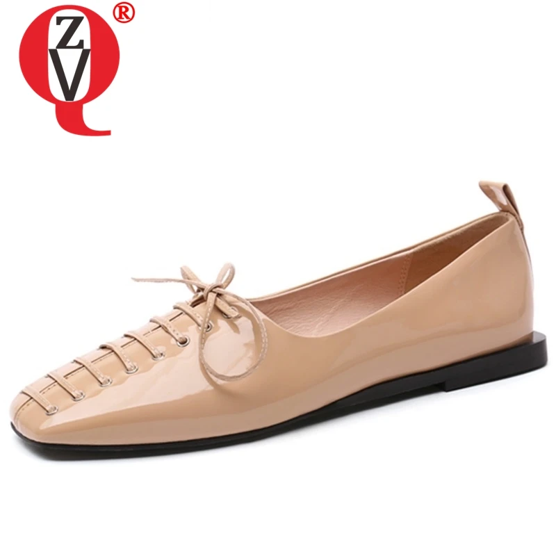 

ZVQ office work patent leather woman shoes spring autumn plus size 2019 fashion girl black apricot comfort flats Loafers shoes