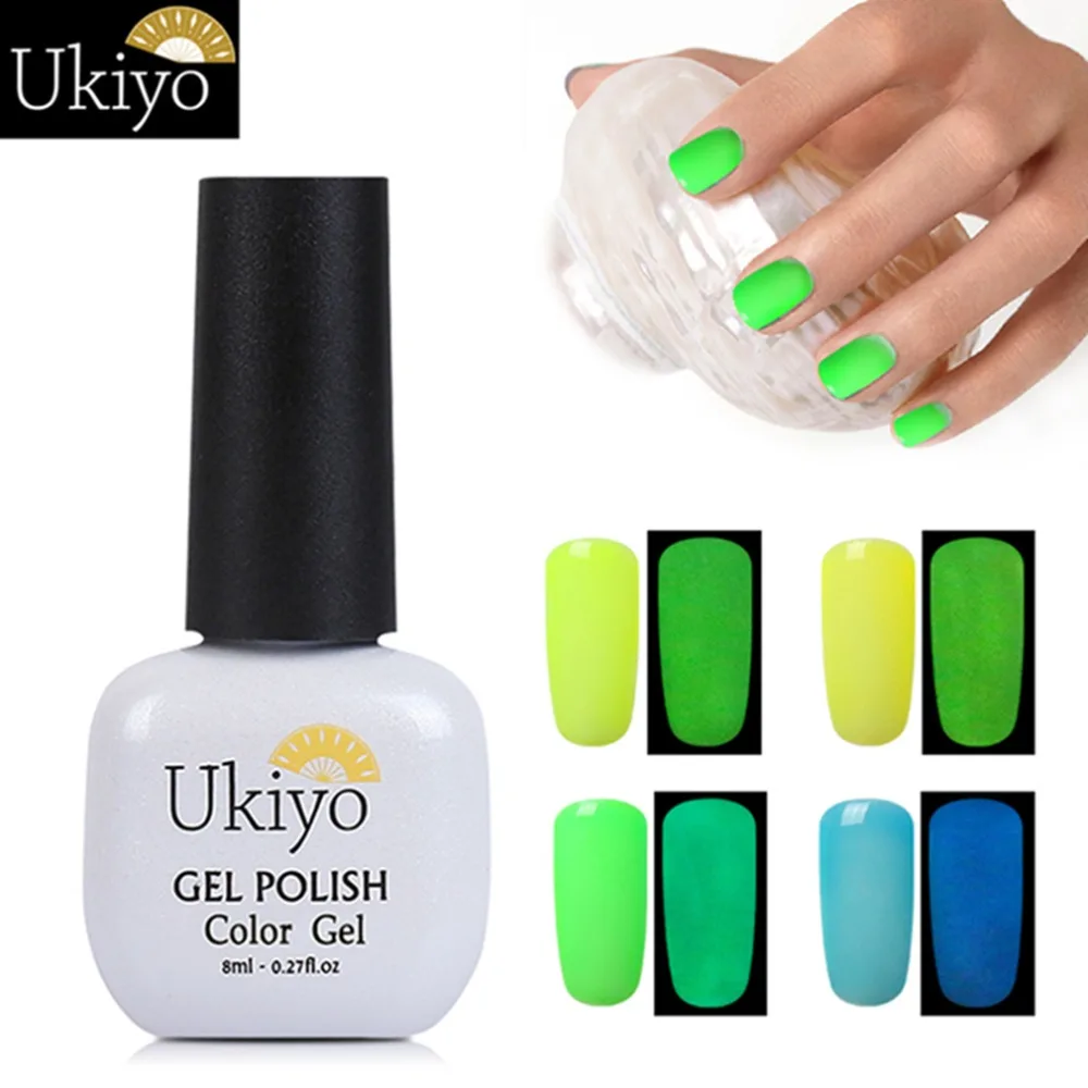 

Ukiyo 8ml Night Glow Gel Nail Polish Soak Off UV Gel Varnishes Luminous Fluorescent Nail Gelplish Glow in the Dark Gel Lacquer