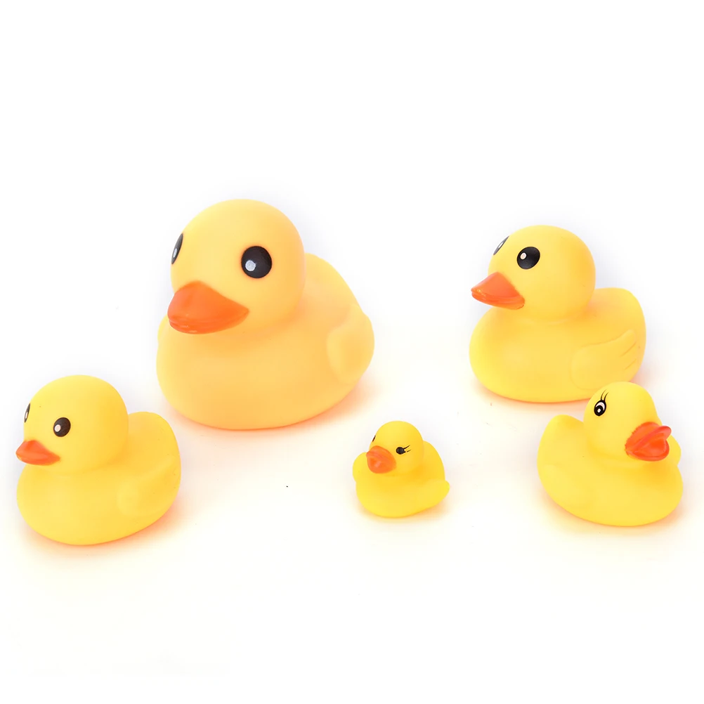 Pack of 5 Rubber Ducks With Net Baby Bath Time Toy Float Squeeze Sound