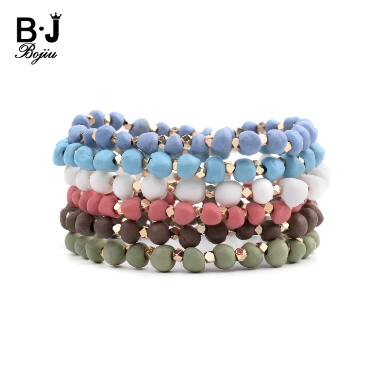 

Trendy Small Irregular Ceramic Beads Bracelets For Women Boho Anomalous Porcelain & Gold Copper Nuggets Female Bracelet BC313
