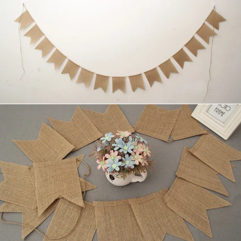 

15pcs/set Dovetail jute burlap flags Birthday Party Linen Heart Pennant Flag Banner Wedding Home Decor event supplies Burlap