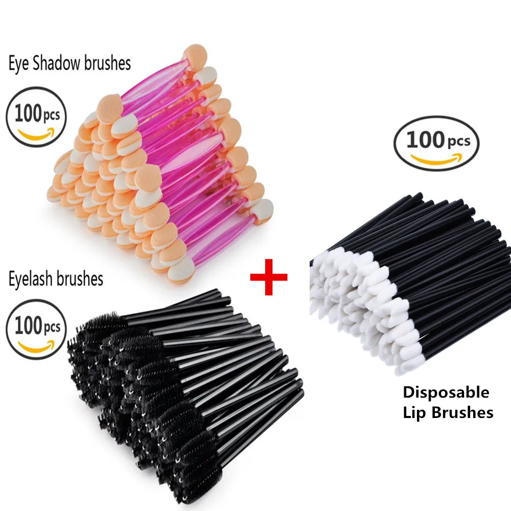 

100 PCS Dual Sided Soft Eye shadow Brush Sponge +100 PCS Eyelash Mascara Applicator +100PCS Disposable Lip Brushes Combo
